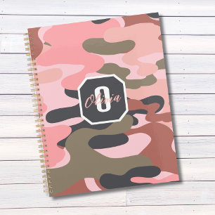 Agenda Camuflaje verde rosa moderno y elegante, personali