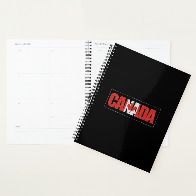 Agenda Canadá, texto rojo y blanco y hojas de arce, (Demostración)