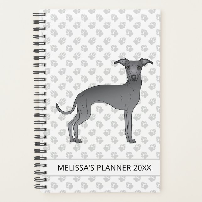 Agenda Canino de Greyhound italiano azul con texto Person (Anverso)