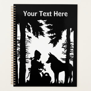 Agenda Caperucita en silueta negra en el lobo de Woods