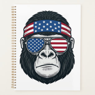 Agenda Cara de Gorila Patriótico Grabado Vintage Vector_1