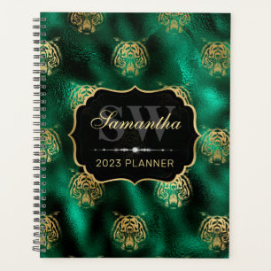 Agenda Cara de tigre con monograma de papel de aluminio v