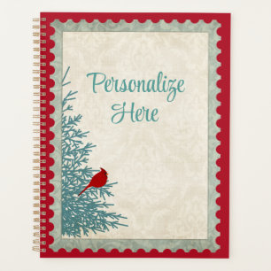 Agenda Cardenal de invierno en oro rojo damasco vintage d