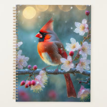 Cardenal macho a la luz de la luna Flores de cerez