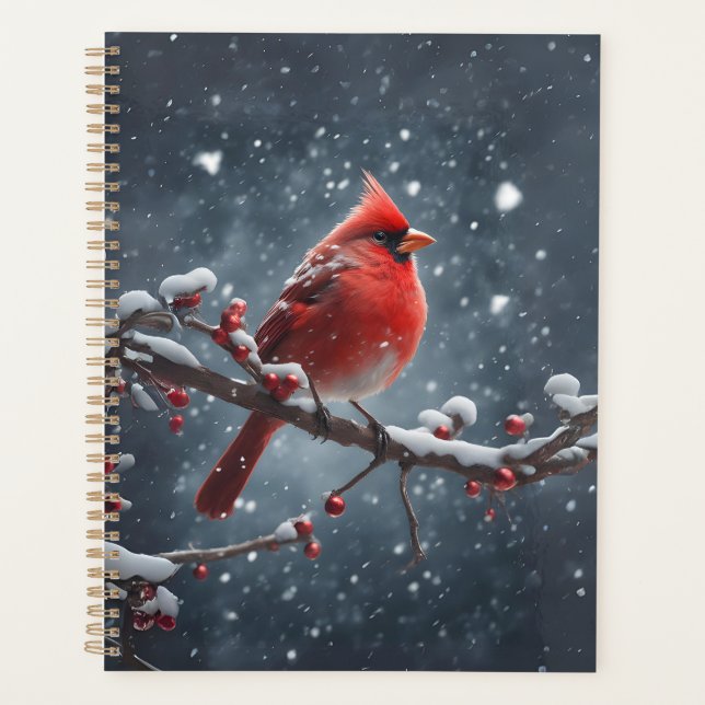 Agenda Cardenal rojo en rama de árbol en nieve (Anverso)