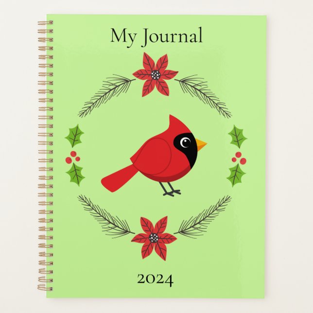 Agenda Cardenal rojo Personalizado con flores (Anverso)