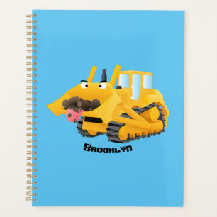 Agenda Caricatura graciosa amarilla con bulldozer
