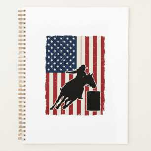 Agenda Carrera de Barriles Bandera Americana Diseño Vecto