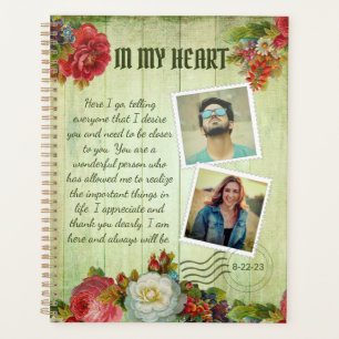 Agenda Carta de amor romántica vintage de madera verde fl
