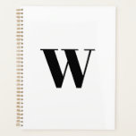 Agenda Carta inicial de personalizado blanco negro monogr<br><div class="desc">Moderno monograma personalizado blanco y negro letra inicial o número minimalista simple elegante personalizado personalizada agenda Planner. Personalizado serif negro texto sobre fondo de color sólido plano blanco.</div>