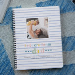 Agenda Cartas de papá | Personalizado el Día del Primer P<br><div class="desc">Celebra a un padre primerizo con este bloc de notas sentimental hecho para el Día del Padre 2025. Este diario en espiral suave azul de pinstripe presenta un título de color arcoiris dulce que dice Cartas de papá, con espacio para agregar una foto personalizado en el área enmarcada en blanco....</div>