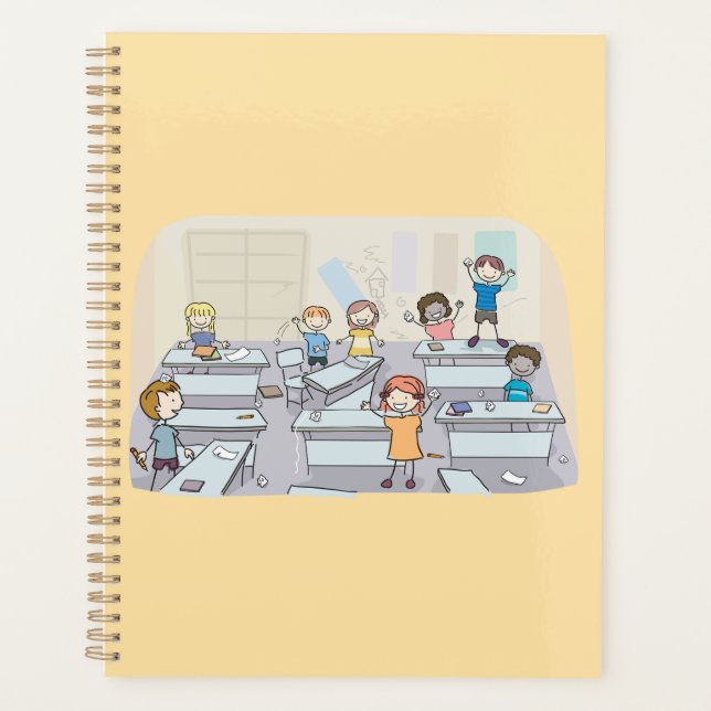 Agenda Cartoon Classroom Chaos With Wild Students (Anverso)