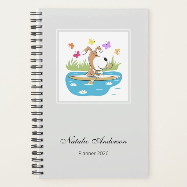 Agenda Cartoon Cute Dog Puppy Kayak Kayaking Sport 2026 (Anverso)