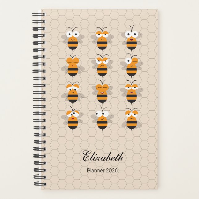 Agenda Cartoon Cute Funny Honey Bee Honeycomb 2026 (Anverso)