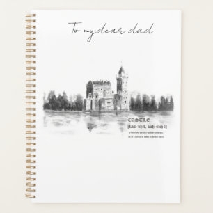 Agenda castillo antiguo junto al lago blanco y negro