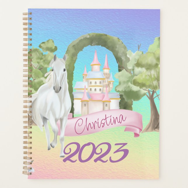 Agenda Castillo de hadas de arcoiris y acuarela blanca pa (Anverso)