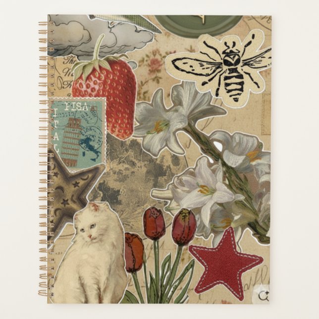 Agenda Cat Floral Collage Pattern – Cute Artistic Design (Anverso)