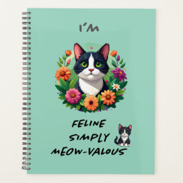 Agenda Cat lovers floral Tuxedo cat planner 