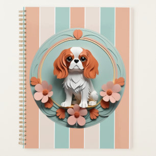 Agenda Cavalier King Charles Flores Papel Corte de Arte