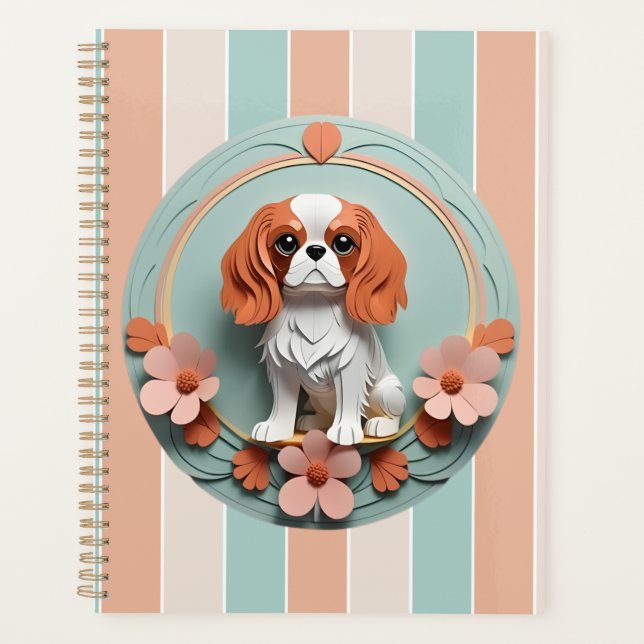 Agenda Cavalier King Charles Flores Papel Corte de Arte (Anverso)
