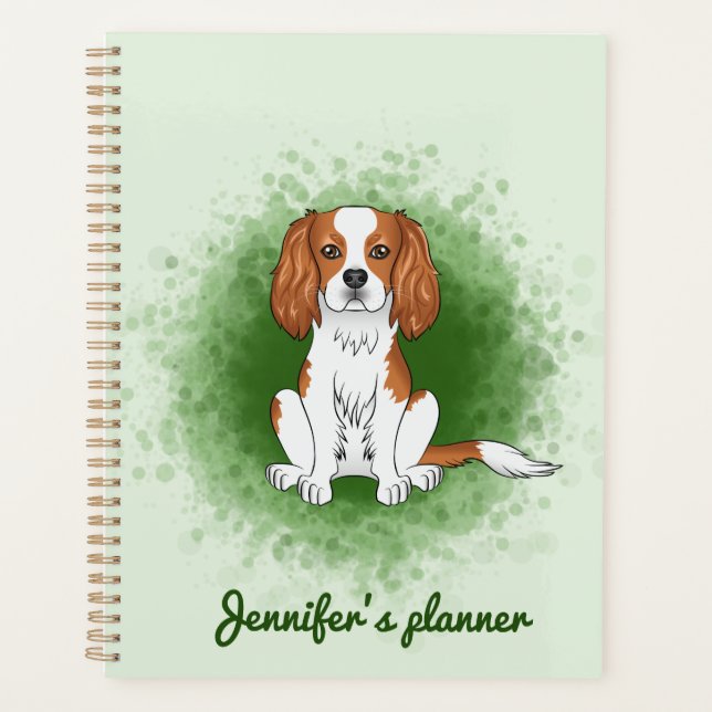 Agenda Cavalier King Charles Spaniel Blenheim sobre verde (Anverso)