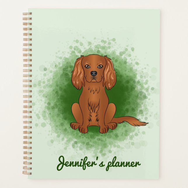 Agenda Cavalier King Charles Spaniel de rubí sobre verde (Anverso)