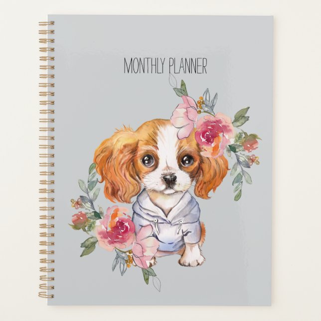 Agenda Cavalier King Charles Spaniel y flores lindas   (Anverso)
