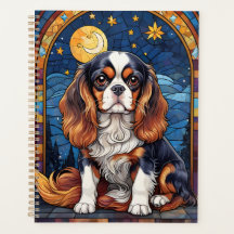 Cavalier King Charles StainGlass Night Sky Moon