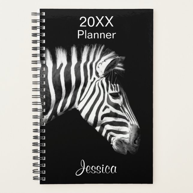 Agenda Cebra con nombre personalizado en blanco y negro (Anverso)
