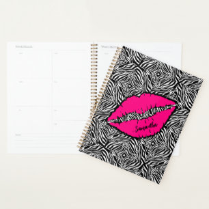 Agenda Cebra simple con labios rosados personalizados