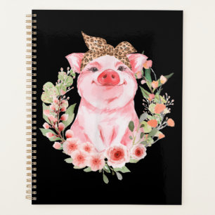 Agenda Cerdo Con Diadema De Leopardo Flor Cerdo Lindo