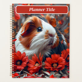 Agenda Cerdo guineano entre flores rojas