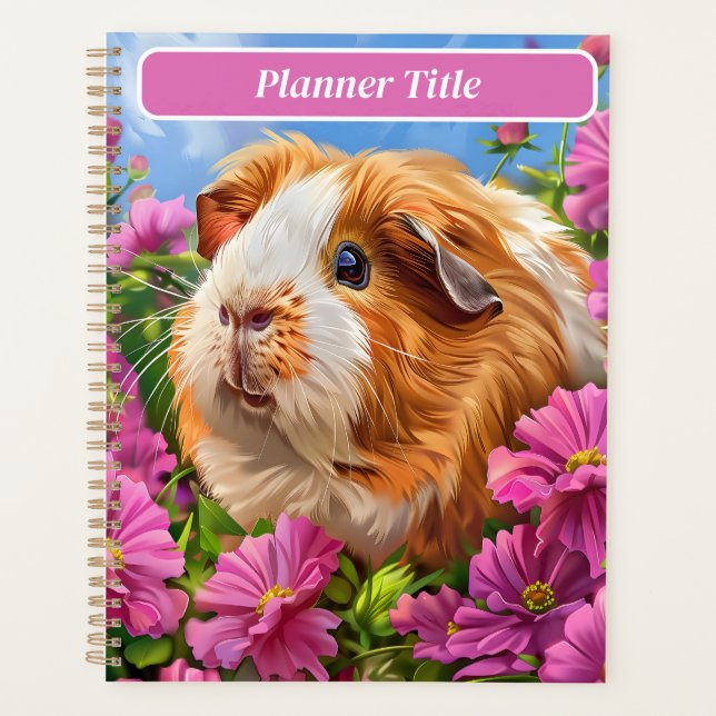 Agenda Cerdo guineano entre flores rosadas (Anverso)