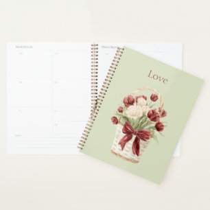 Agenda Cesto de flores de tulipanes rojos y blancos