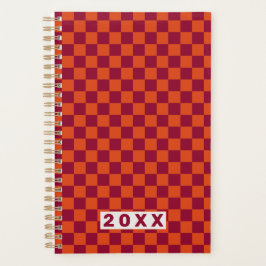 Agenda Checkerboard Orange Burgundy Retro Pattern 2026