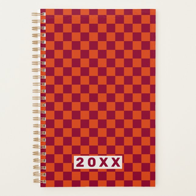 Agenda Checkerboard Orange Burgundy Retro Pattern 2026  (Anverso)