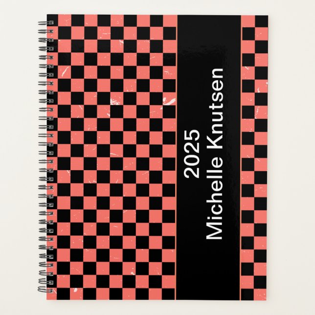 Agenda Checkerboard rosa y negro personalizado 2025 (Anverso)