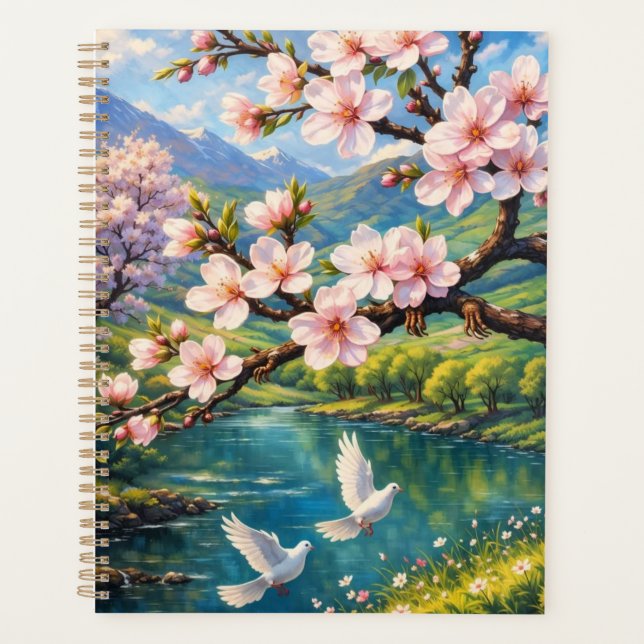 Agenda Cherry Blossoms, White Doves, and Mountain Planner (Anverso)
