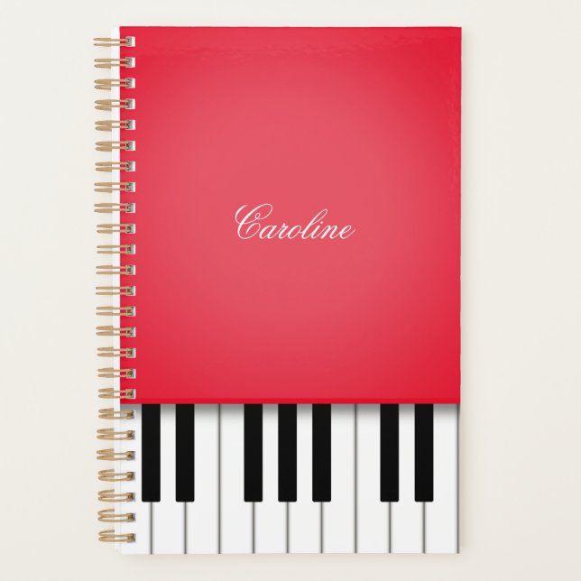 Agenda Cherry Red Piano Teclado Música Personalizada (Anverso)