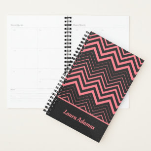 Agenda Chevron rosado sobre cuero negro