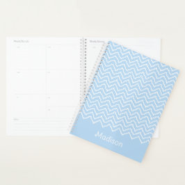 Agenda Chevron Zigzag Ondulado Azul Y Blanco Con Nombre