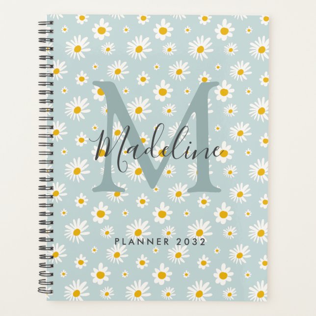 Agenda Chic Minimal Daisy Teal Script Monogram (Anverso)