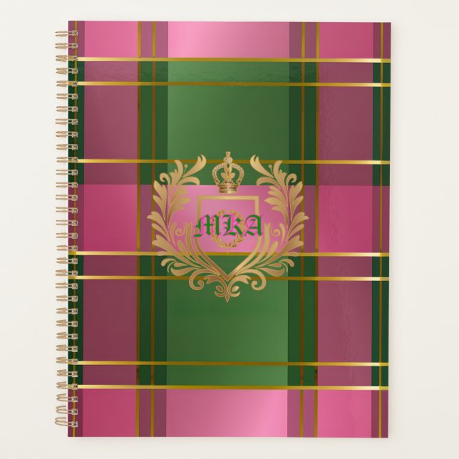 Agenda Chic Pink Green Plaid Monogram Personal Planner (Anverso)