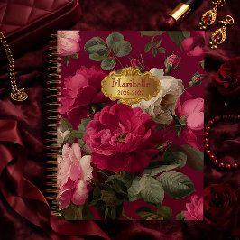 Agenda Chic Vintage Rosa Rojo Floral Monogramado