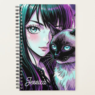 Agenda Chica anime bonita y gato siamés