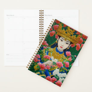 Agenda Chica asiático de estilo vintage con flores