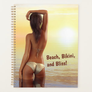 Agenda Chica bikini posando en el mar al atardecer