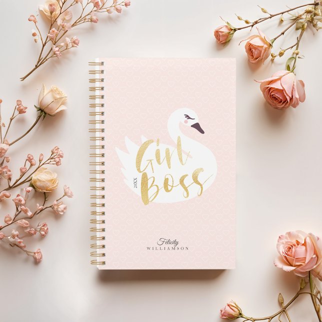 Agenda Chica Boss | Moda Cisne Blanco Girly y Punto de Po (Girl Boss | Chic Girly White Swan & Polka Dot Planner)