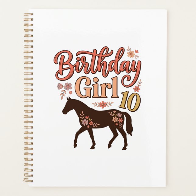 Agenda Chica Cumpleaños 10 Caballo Diseño Vectorial Flora (Anverso)
