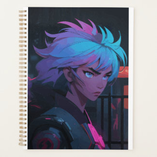 Agenda Chica de Anime Cyberpunk con Cabello Neon – Futuri